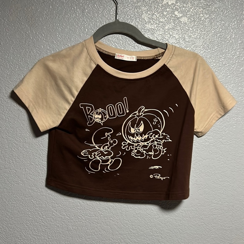 Romwe X Smurfs Brown/tan crop top